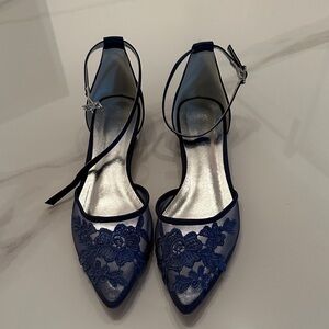 Navy Blue Floral Women's Heels